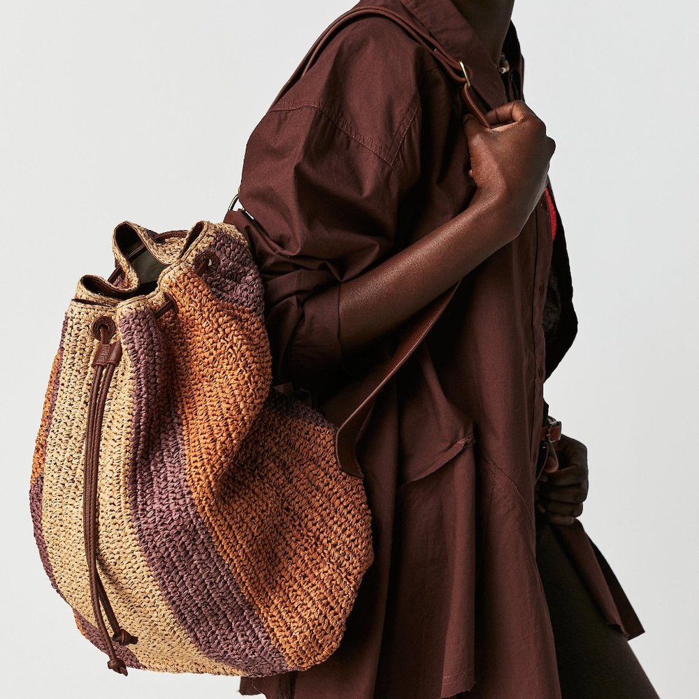 Free People Striped Woven Crossbody Bag in Brown and Tan
